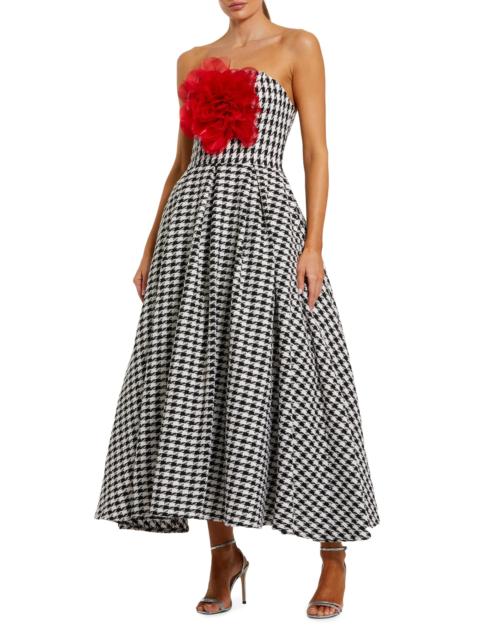 MAC DUGGAL Women's Strapless Hounstooth Midi-Dress - Black White