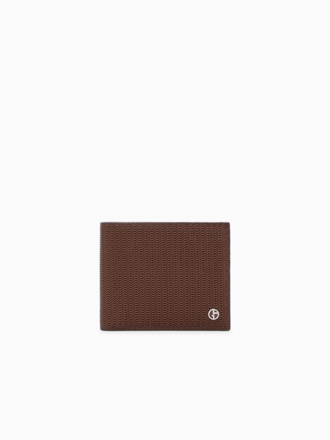GIORGIO ARMANI BI-FOLD WALLET IN WAVE PRINT LEATHER WITH EMBOSSED LOGO