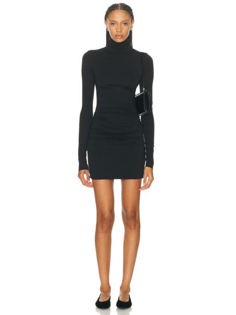 ÉTERNE Long Sleeve Ruched Turtleneck Soft Jersey Mini Dress