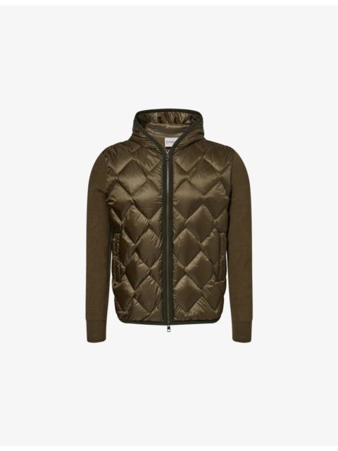 Moncler Contrast-Knit Hooded Shell-Down Cardigan