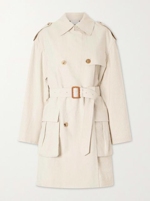 Dries Van Noten Double-breasted Belted Striped Cotton-blend Trench Coat