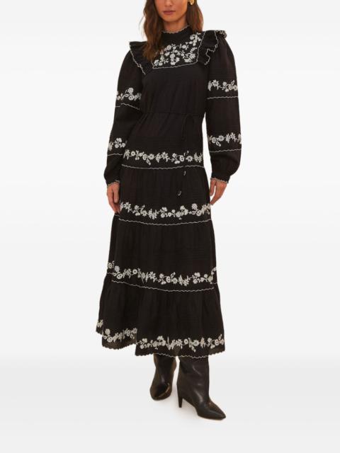 FARM RIO floral-embroidered tiered ruffle dress