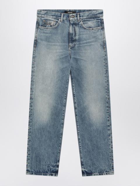 VERSACE Blue washed-effect jeans with small studs