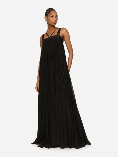 Long pleated tulle dress