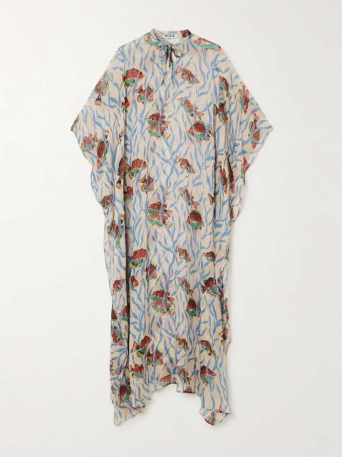 BODE Swimmers asymmetric tie-detailed printed crepon maxi dress