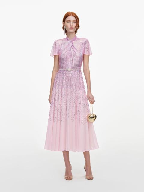 self-portrait Pink Ombre Rhinestone Twist Midi Dress