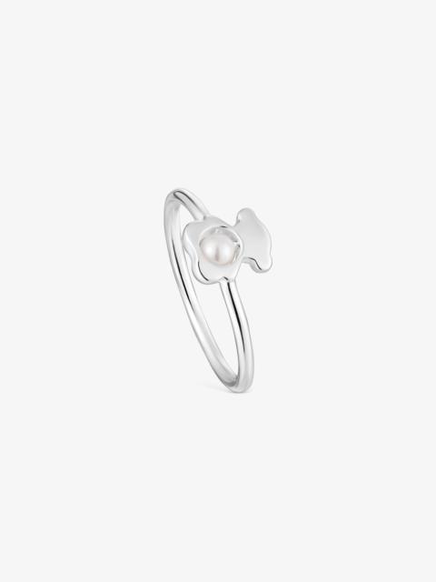 TOUS Small silver bear Ring with cultured pearl I-Bear