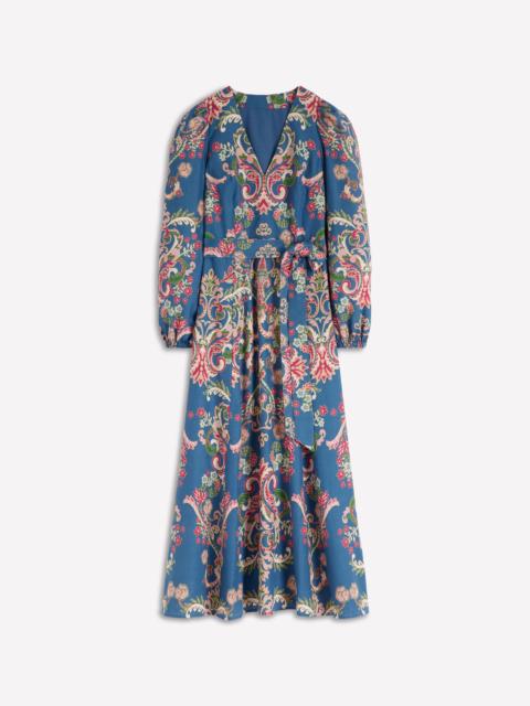BODEN Florence Linen Blend Dress-Blue, Enchanting Bouquet