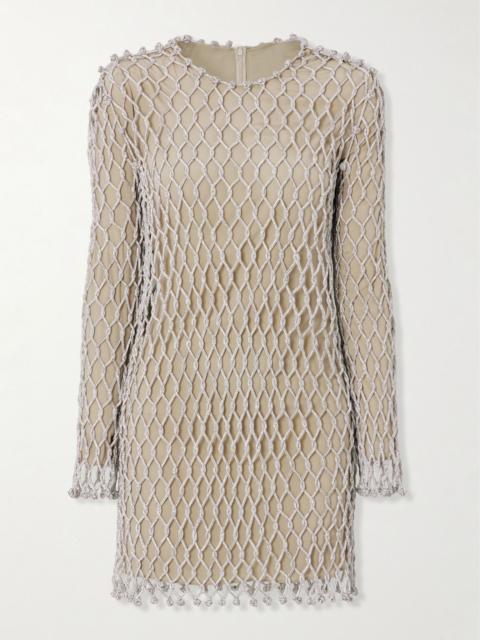 Valentino Crystal-embellished mesh mini dress Silver