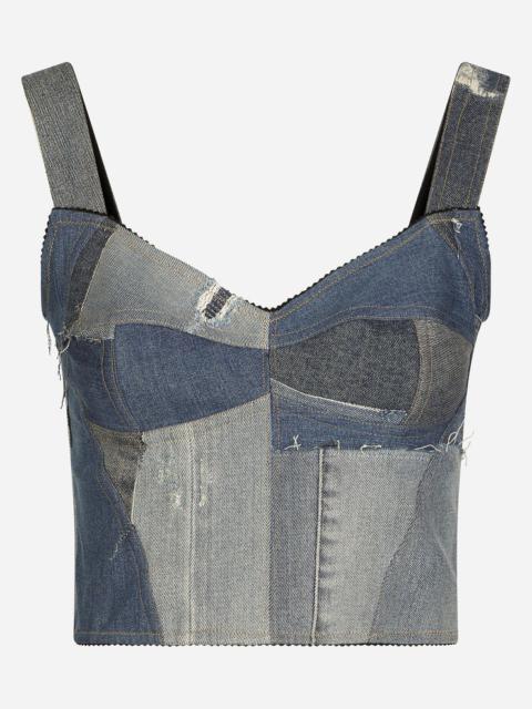 Patchwork denim corset