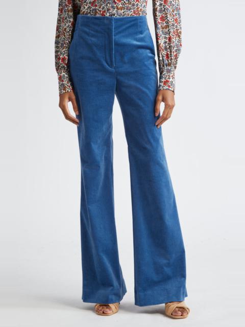 Veronica Beard Basima Stretch Corduroy Flare Pants in Deep Ocean at Nordstrom