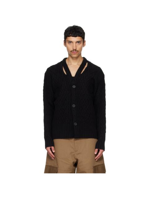 Simone Rocha Black Cable Knit Slash Cardigan