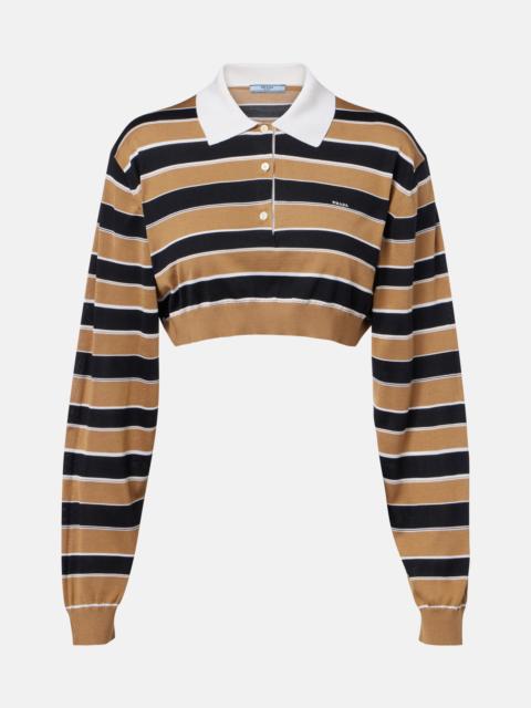 Prada Striped cropped silk polo shirt