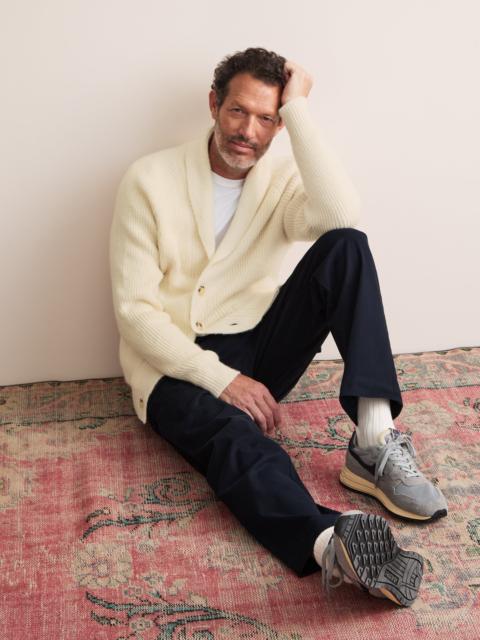 Derek Rose Arthur Wool Cashmere Ribbed Shawl Collar Cardigan Cream