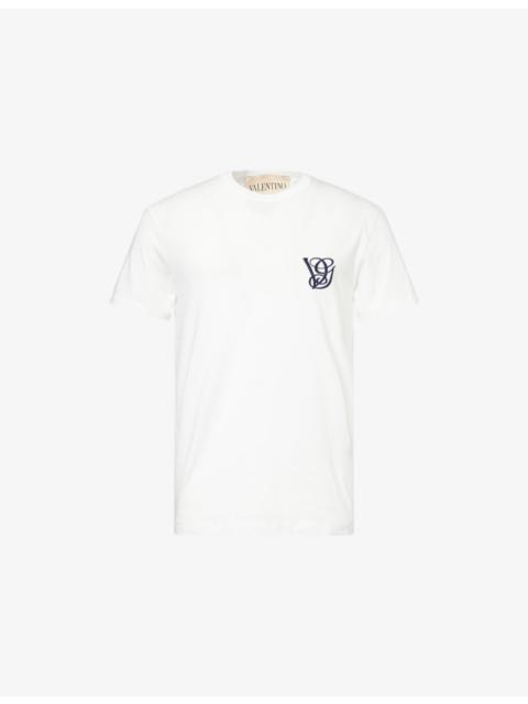 Valentino Brand-Embroidery Short-Sleeves Cotton-Jersey T-Shirt