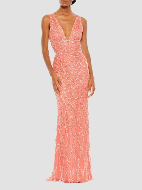 MAC DUGGAL Women's Embellished V-Neck Column Gown - Coral