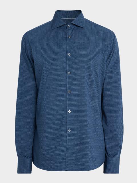 Canali Men's Neat Geometric Cotton and Lyocell Sport Shirt