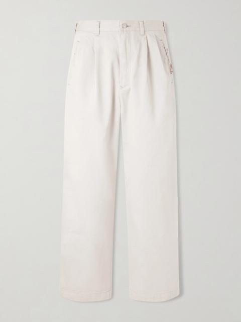 Human Made Wide-Leg Logo-Embroidered Pleated Cotton-Twill Chinos
