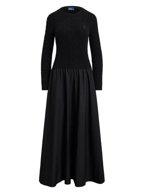 Polo Ralph Lauren Women's Cable-Knit Mixed-Media Midi-Dress - Polo Black
