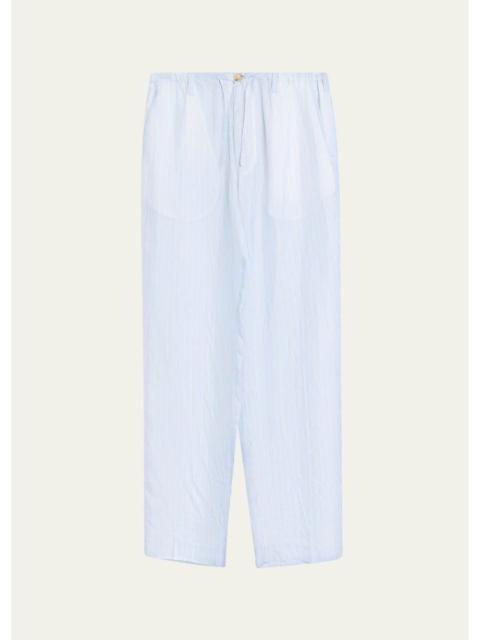 Dries Van Noten Men's Penny Stripe Cupro Straight-Leg Trousers