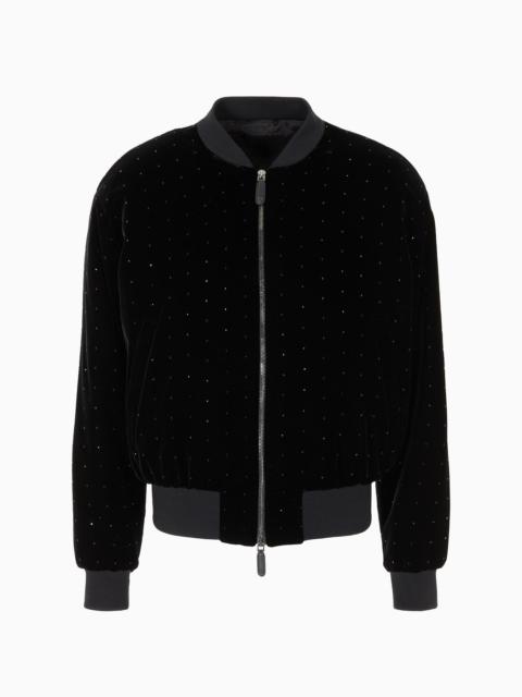 GIORGIO ARMANI Giorgio’s velvet bomber jacket with rhinestone details