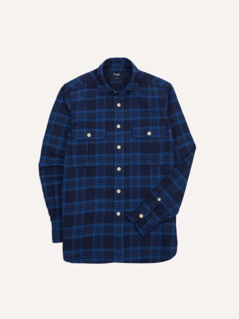 Drake's Navy Check Brushed Cotton Two-Pocket Work Shirt