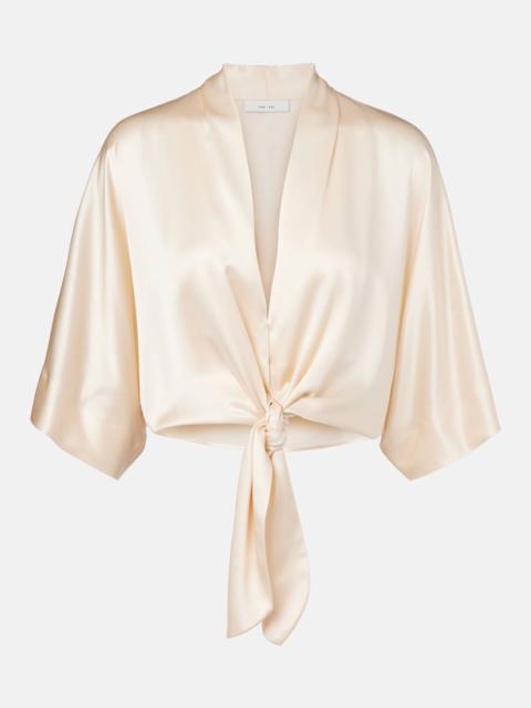 THE SEI Cropped silk satin wrap blouse
