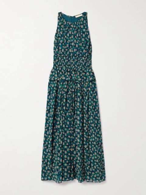 ULLA JOHNSON Adeline Shirred Floral-print Silk Crepe De Chine Midi Dress