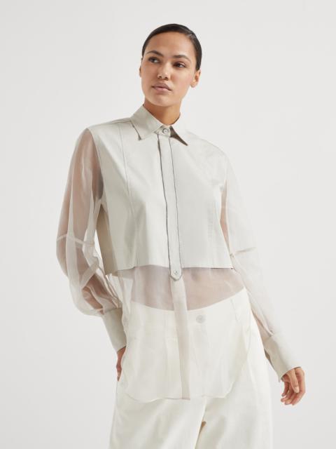 Stretch cotton poplin and crispy silk shirt with shiny trims