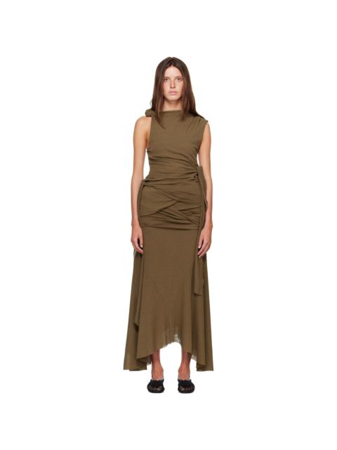 GANNI Khaki Marl Mesh Tie Knot Top