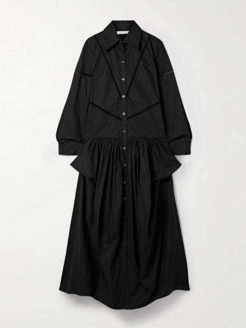 diotima Ritual crochet-trimmed gathered cotton-poplin midi shirt dress Black