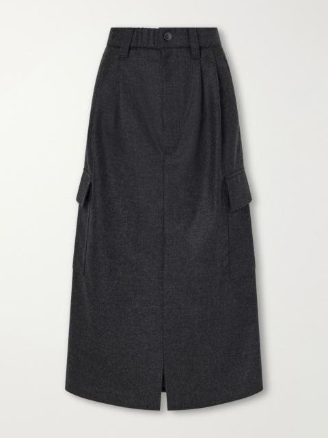 Brunello Cucinelli Pleated wool and cashmere-blend twill midi skirt Dark gray