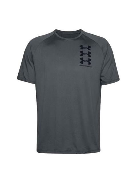 Under Armour Men's Under Armour Tech Triple Logo Printing Sports Round Neck Short Sleeve Gray 1361504-012