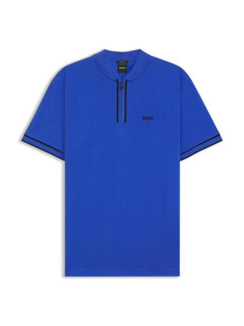 BOSS ZIP-NECK POLO SHIRT IN STRETCH-COTTON PIQUÉ