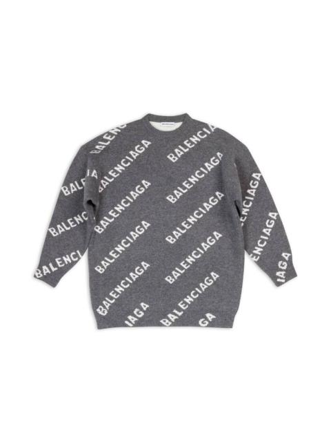 BALENCIAGA Women's Allover Logo Sweater in Dark Grey/white