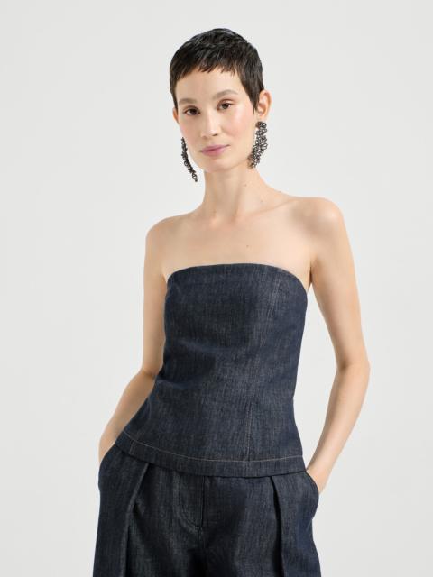 Brunello Cucinelli Cotton denim-effect twill bandeau top