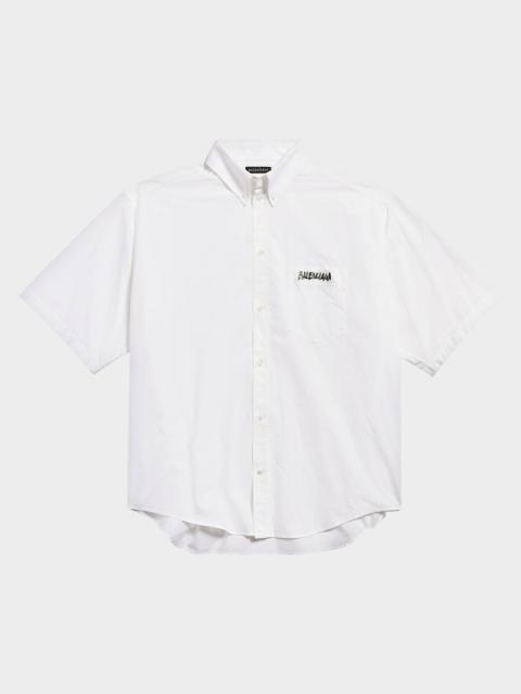 BALENCIAGA Men's Masking Tape Logo Short-Sleeve Shirt