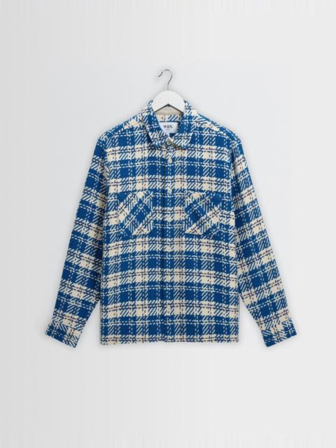 Wax London Whiting - Blue And Ecru Oran Check Overshirt