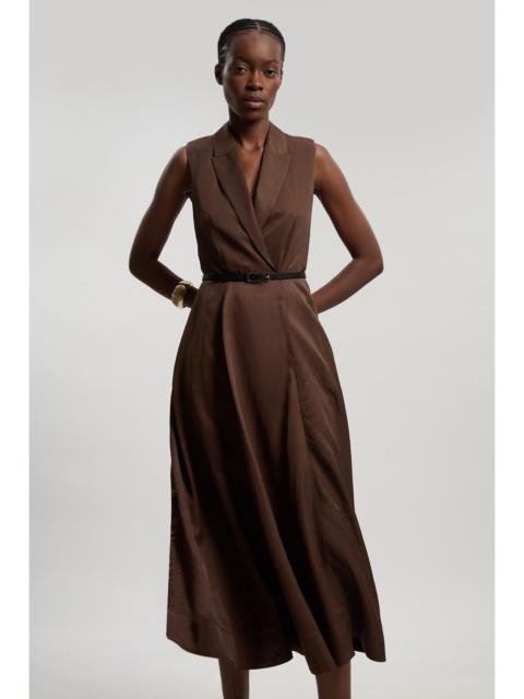 KAREN MILLEN Premium Viscose Linen Tailored Belted Full Skirted Midi Dress