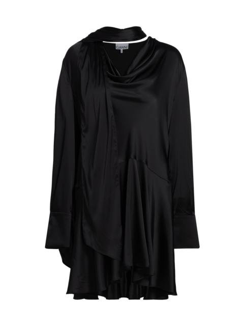 GANNI Women's Stretch-Satin Cowlneck Midi-Dress - Black