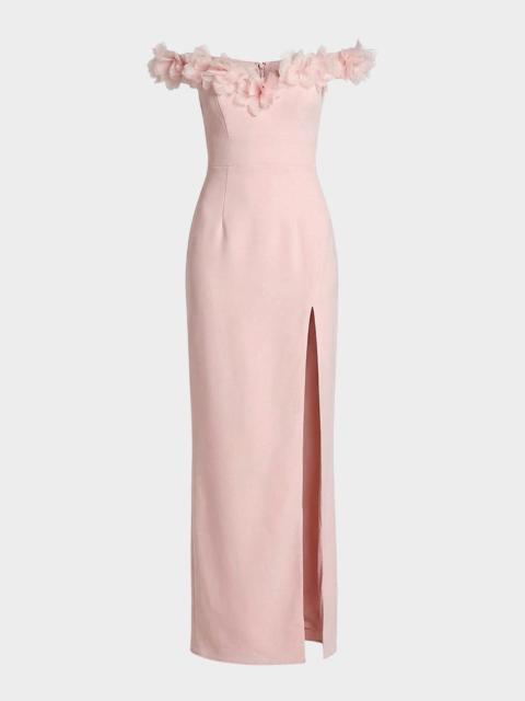 MAC DUGGAL Off-Shoulder Crepe Column Gown