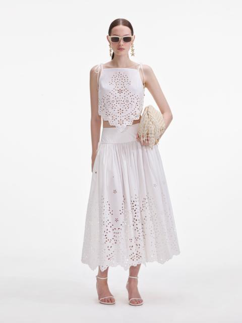 self-portrait White Cotton Embroidered Midi Skirt