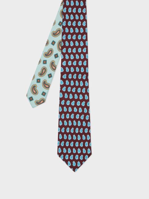 Paul Smith Burgundy and Light Blue 'Contrast Paisley' Silk Tie
