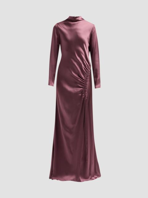 LAPOINTE Women's Satin Ruched A-Line Tab Gown - Dark Mauve