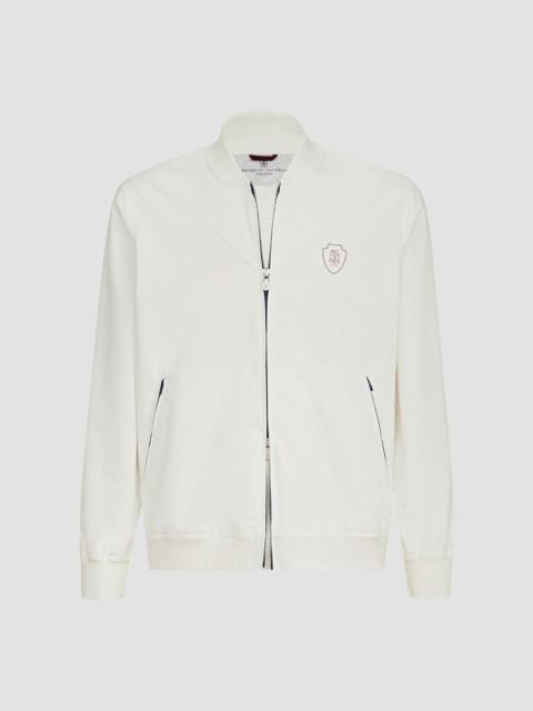 Brunello Cucinelli Men's Nylon Sweatshirt with Logo and Zipper - White