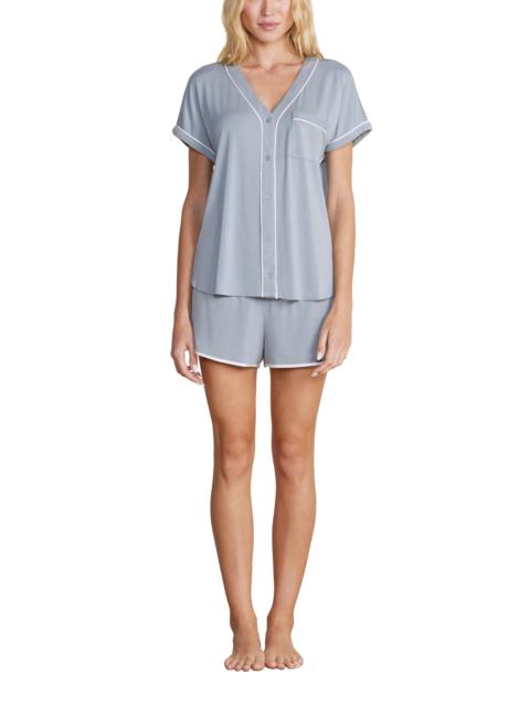 Barefoot Dreams barefoot dreams Malibu Collection® Soft Jersey Piped Pajamas in Moonbeam-White
