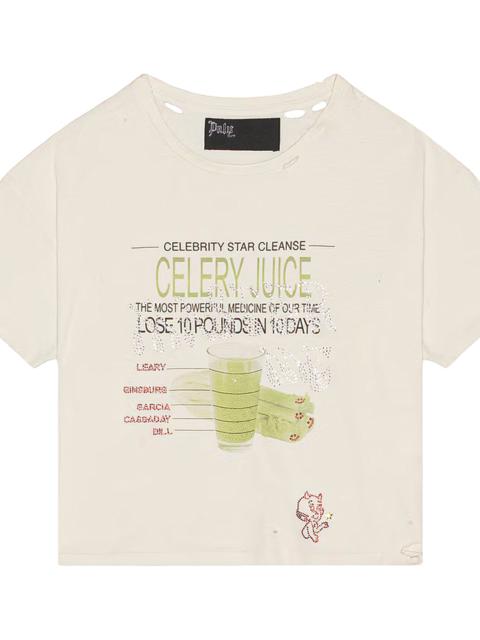 Paly Celery Cleanse Short Sleeve T-Shirt "Vintage White / Multi" 2U006Q3009 VWT