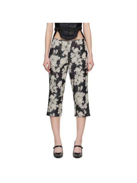 ANNA SUI Black & Off-White Rose Capri Trousers
