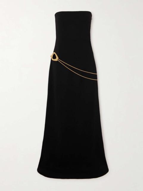 TOM FORD Strapless embellished belted stretch-cady gown