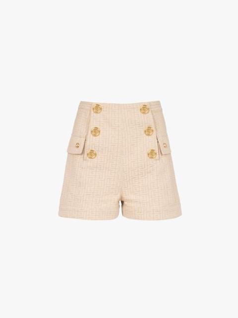 Balmain Nude and white Balmain monogram jacquard print shorts